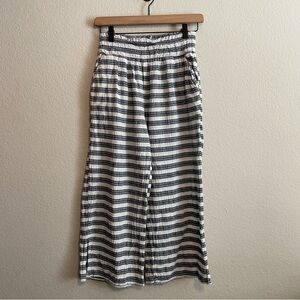 Aerie Wide Leg Cropped Blue White Striped Gauze Smocked High Waist Pants Sz SM